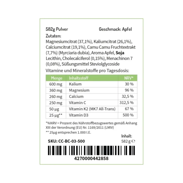 BASENCITRAT MIT NATÜRLICHEN VITAMINEN, MAGNESIUM UND CALCIUM - GESCHMACK: APFEL - Image 3