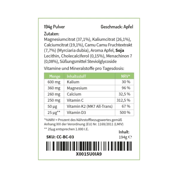 BASENCITRAT MIT NATÜRLICHEN VITAMINEN, MAGNESIUM UND CALCIUM - GESCHMACK: APFEL - Image 4