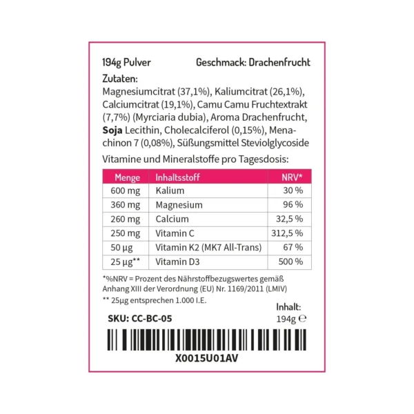 BASENCITRAT MIT NATÜRLICHEN VITAMINEN, MAGNESIUM UND CALCIUM - GESCHMACK: DRACHENFRUCHT - Image 4