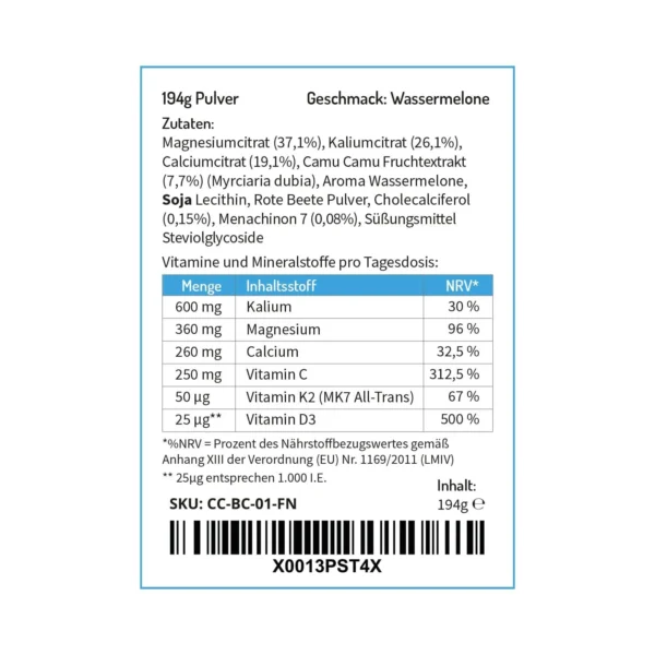 VORTEILSPACK MIT 3 DOSEN - BASENCITRAT MIT NATÜRLICHEN VITAMINEN, MAGNESIUM UND CALCIUM - GESCHMACK: WASSERMELONE - Image 4