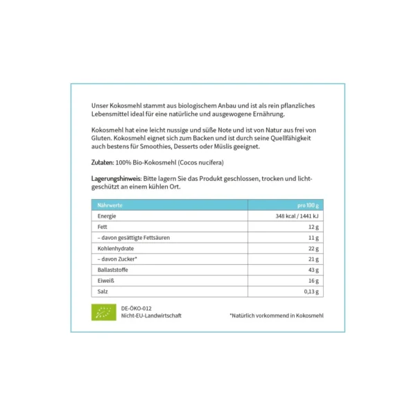 BIO KOKOSMEHL, REICH AN BALLASTSTOFFEN UND GLUTENFREI - 1000G - Image 5