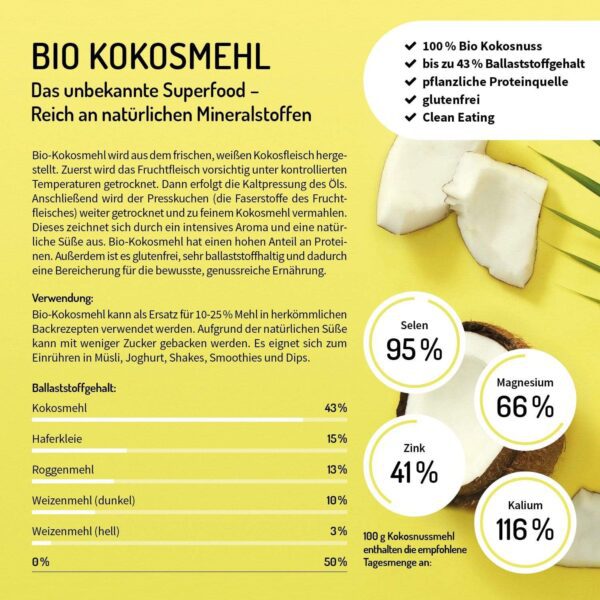 BIO KOKOSMEHL, REICH AN BALLASTSTOFFEN UND GLUTENFREI - 1000G - Image 3