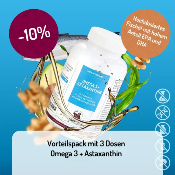 VORTEILSPACK MIT 3 DOSEN - OMEGA 3 MIT NATÜRLICHEM ASTAXANTHIN UND VITAMIN E